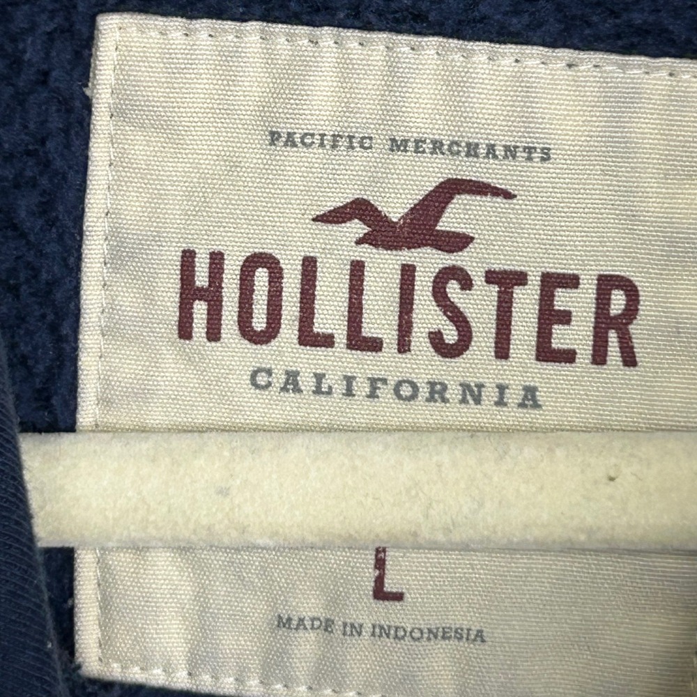 Y2K 90s Hollister Navy Blue Hoodie Sweatshirt Logo Tape Hoodie Size L - Picture 4 of 8